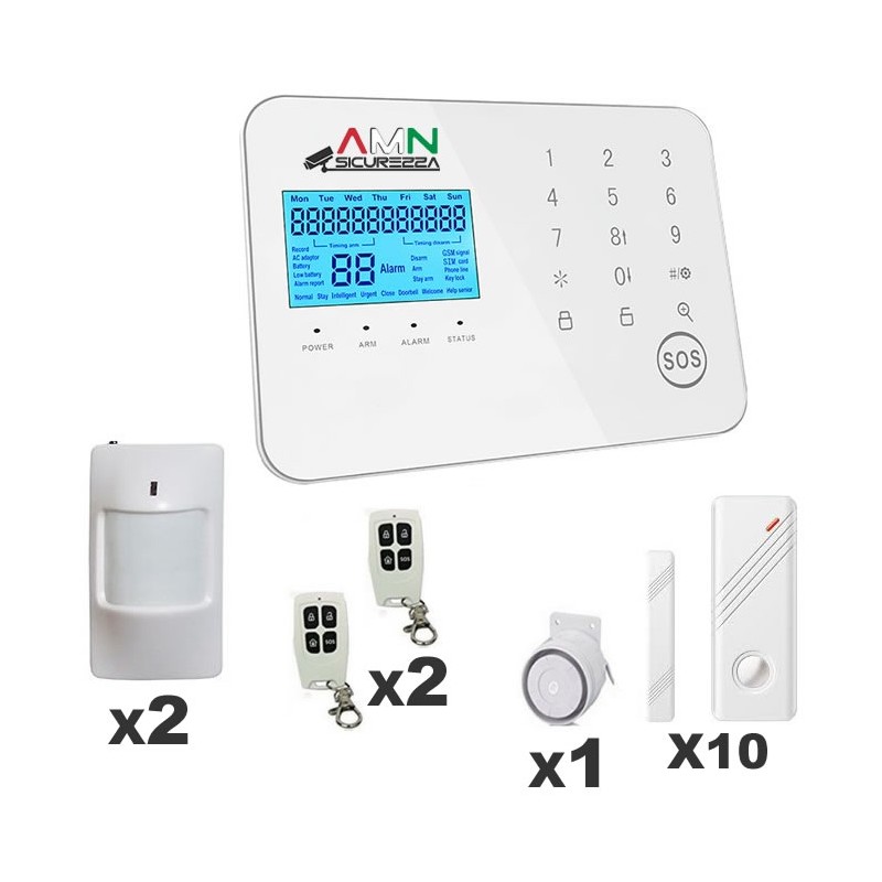 KIT Allarme 17 Pezzi Antifurto Casa Touch Screen Senza fili Wireless Anti  Jammer GSM APP